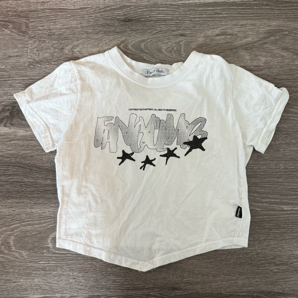Fancy Club white graphic crop top